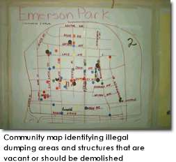 Community map identifying illegal dumping areas
