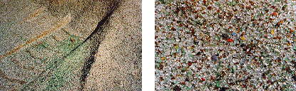 Crushed and graded glass ready for use in asphalt pavement mixes.