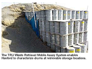 The TRU Waste Retrieval Mobile Assay System enables Hanford to characterize drums at retrievable storage locations.