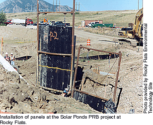 Installation of panels at the Solar Ponds PRB project at Rocky Flats.