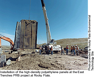 Installation of the high-density polyethylene panels at the East Trenches PRB project at Rocky Flats.