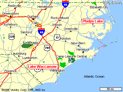  Map of Eastern North Carolina showing locations of Waccamaw and Phelps site. 